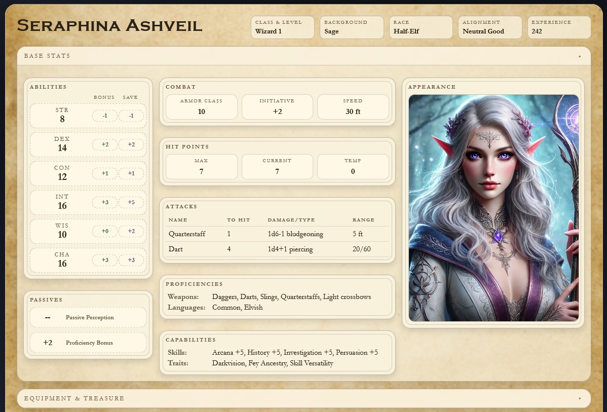 Character sheet example